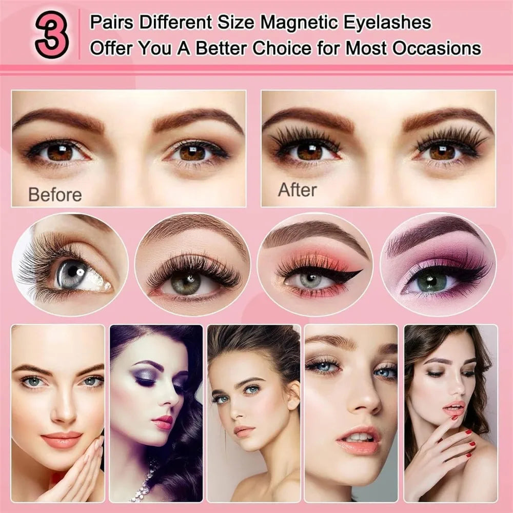 3D Magnetic False Eyelashes Tweezer Set Natural Mink False Lash Professional Eyelash Extension Makeup Tool No Glue Needed