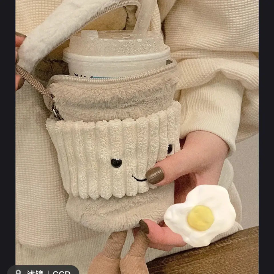 Crossbody Plush Bag Cup Holder