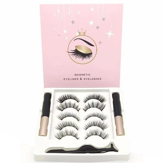  Natural Magnetic Eyelashes & Eyeliner Set of 5 Pairs